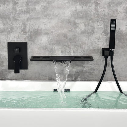 Modern Waterfall Wall Mounted Single Handle Bathtub Faucet With Handshower in Black
