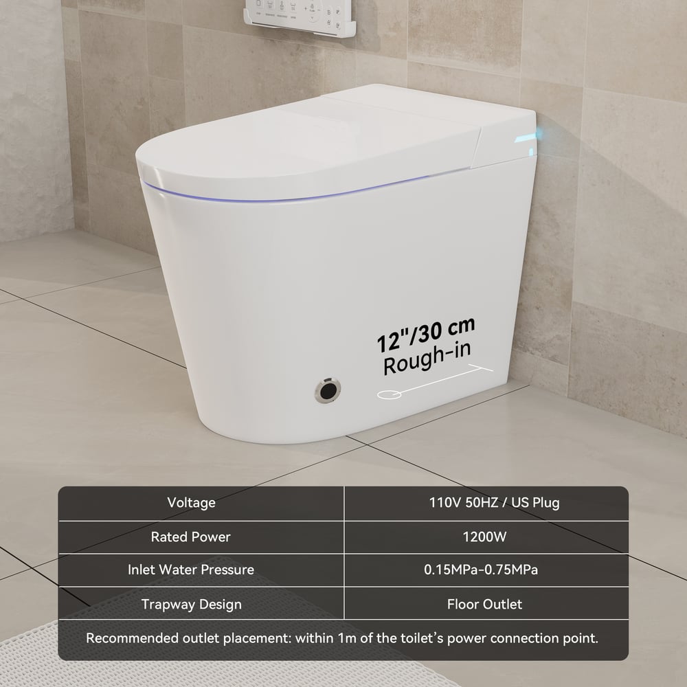 Fitro H2 Pro Compact Smart Bidet Toilet with Built-In Tank, UV Sterilization, 1.32 GPF