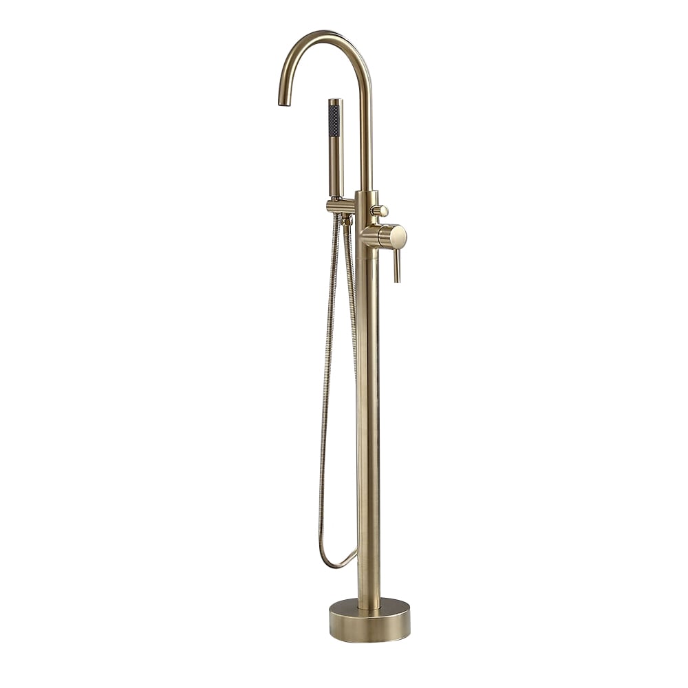 Brewst Freestanding Single Handle Tub Filler Faucet with Handshower Brass Brushed Gold
