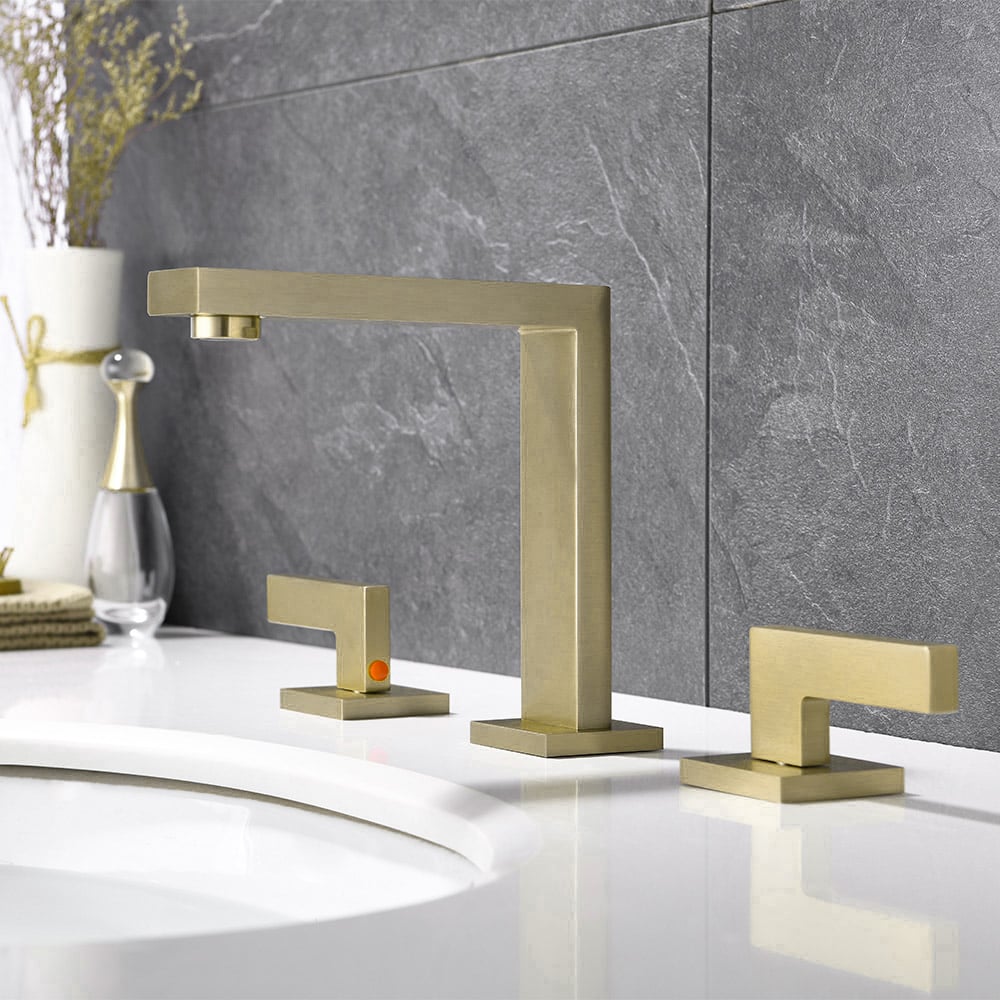 Widespread Brushed Gold Bathroom Sink Faucet Double Handle Solid Brass