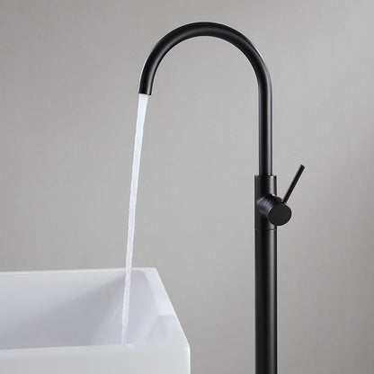 Brewst Modern Style Matte Black Single Handle Freestanding Tub Filler Faucet Solid Brass