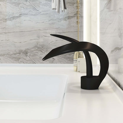 Waterfall Bathroom Sink Faucet in Black Single Handle Solid Brass