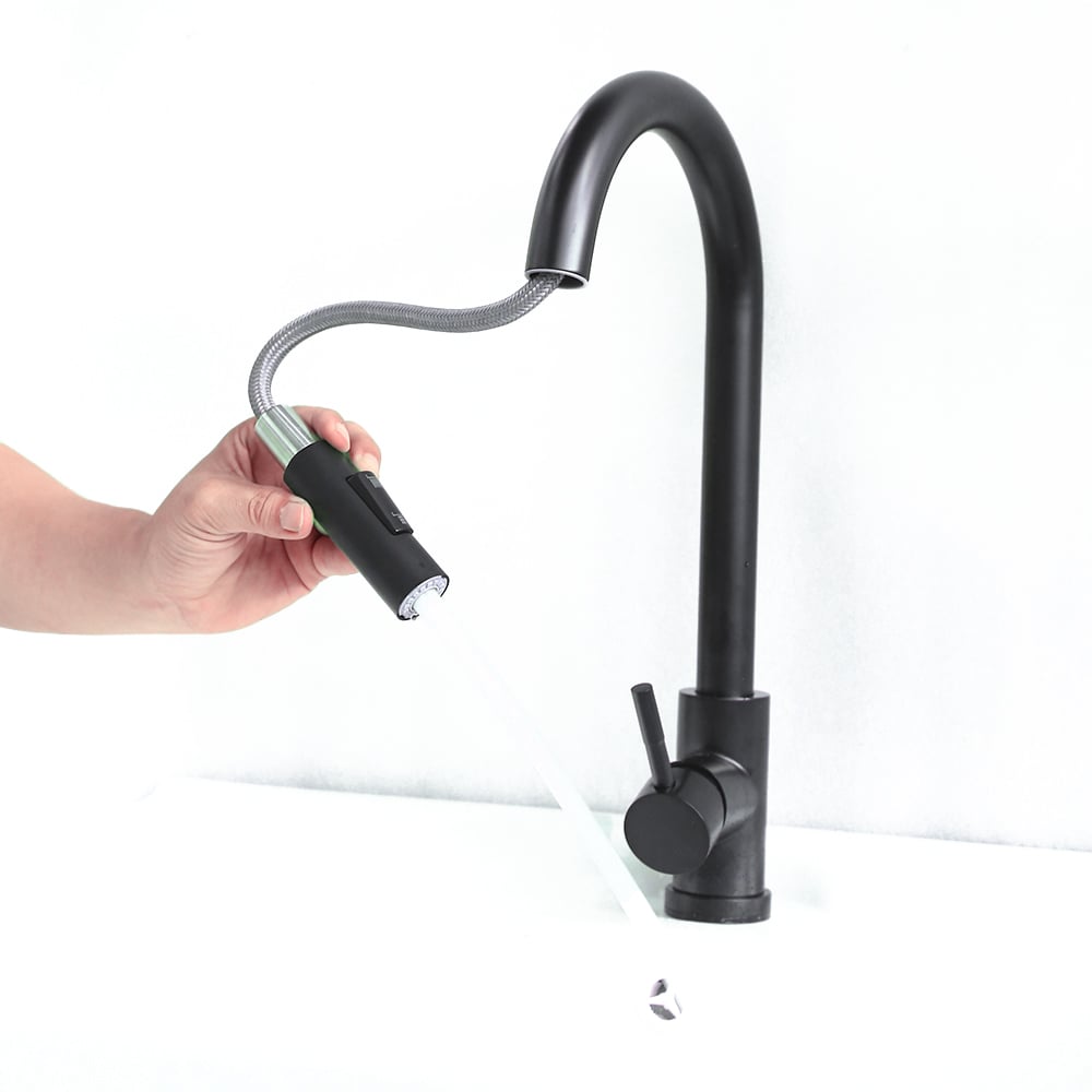 Matte Black Touch Kitchen Faucet Stainless Steel Pull Out Spray Single Handle