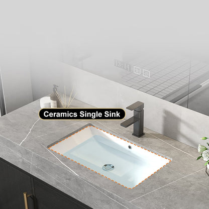 Modern 39" Black Floating Single Bathroom Vanity with Sintered Stone Top and Sink