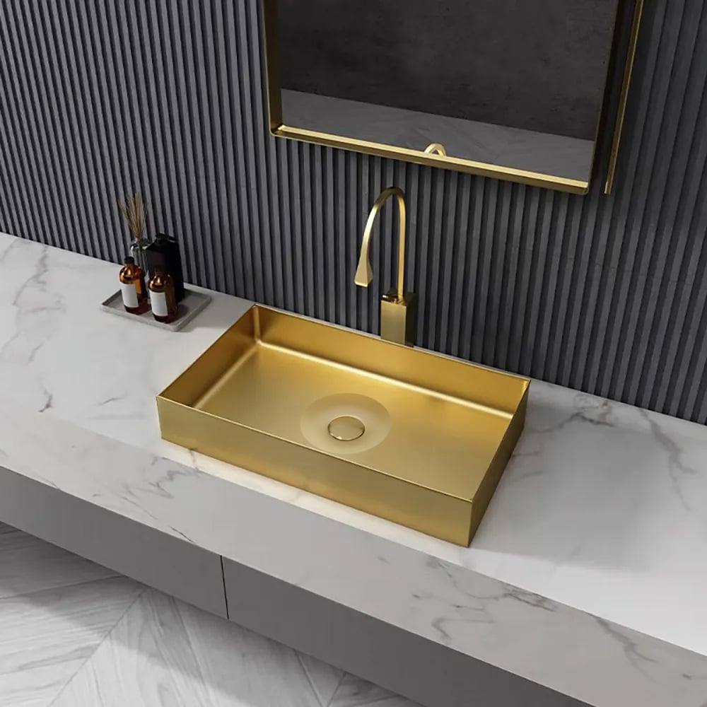 Contemporary Gold Rectangular Stainless Steel Vessel Sink Luxury Wash Sink