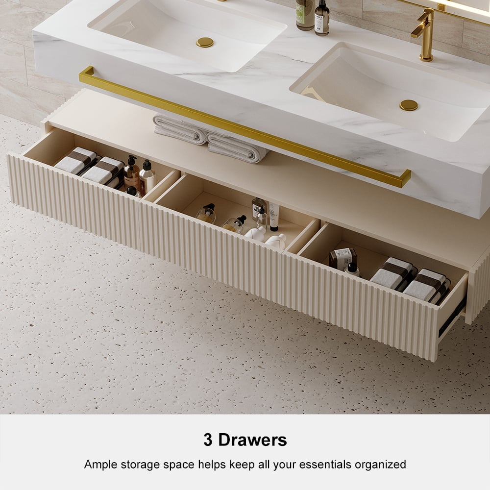 Bathroom Vanity Series 55.1" Modern Floating Bathroom Vanity White with Double Sinks