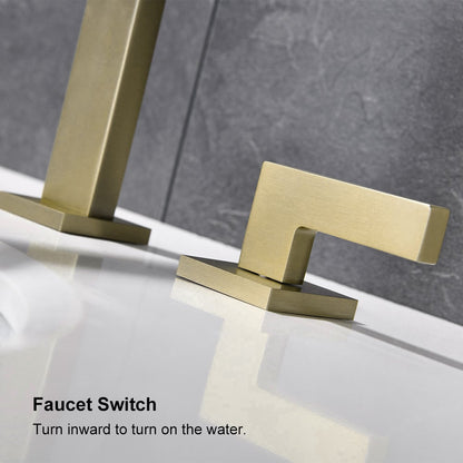 Widespread Brushed Gold Bathroom Sink Faucet Double Handle Solid Brass