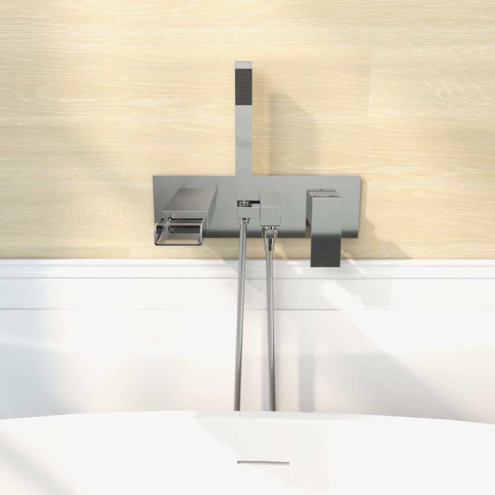Mill Modern Waterfall Wall-Mount Tub Filler Faucet & Handshower Chrome Solid Brass