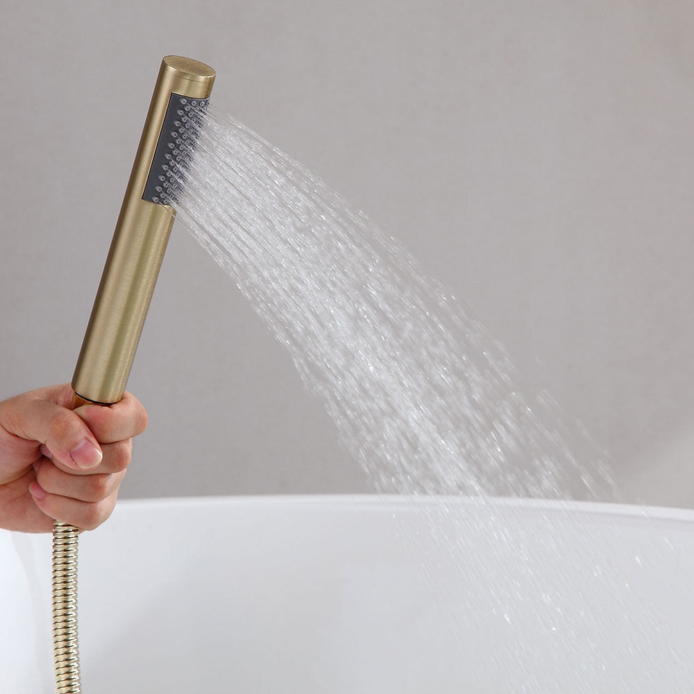 Brewst Freestanding Single Handle Tub Filler Faucet with Handshower Brass Brushed Gold