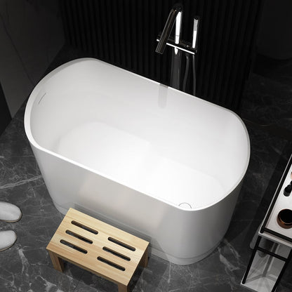 40" Japanese Modern Deep Oval Freestanding Stone Resin Soaking Bathtub White