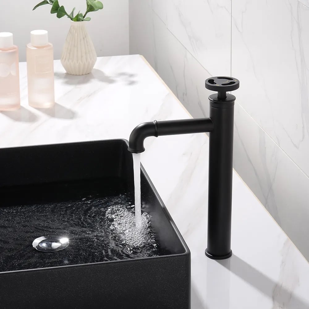 Ruth Industrial Matte Black Single Hole Bathroom Vessel Sink Faucet Single Handle Brass