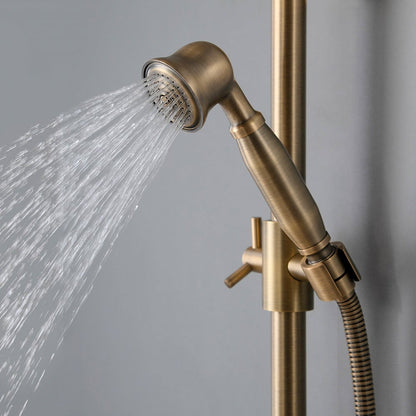 Classic Exposed Antique Brass Two Handle Round Rainshower Shower Fixture Solid Brass