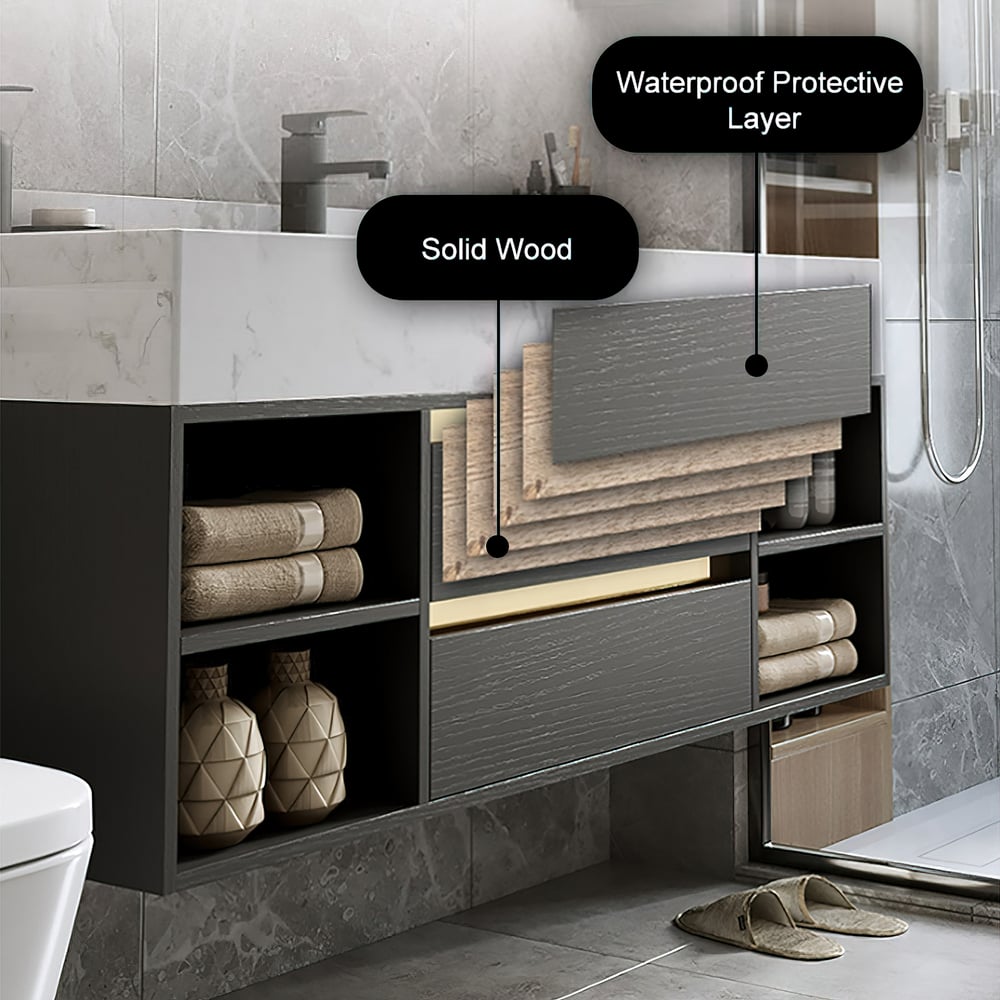 Modern 39.4" Floating Single Bathroom Vanity with Sink in Black, Sintered Stone Top