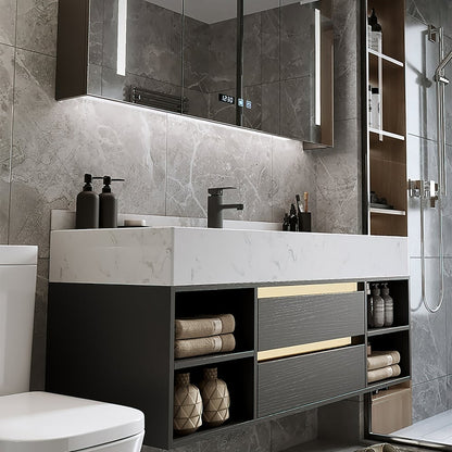 Modern 39.4" Floating Single Bathroom Vanity with Sink in Black, Sintered Stone Top