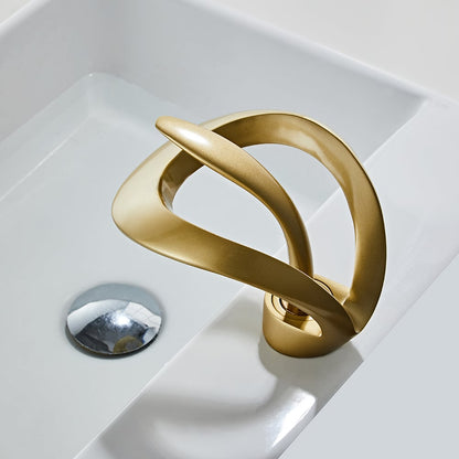 Waterfall Bathroom Sink Faucet in Gold Single Handle Solid Brass