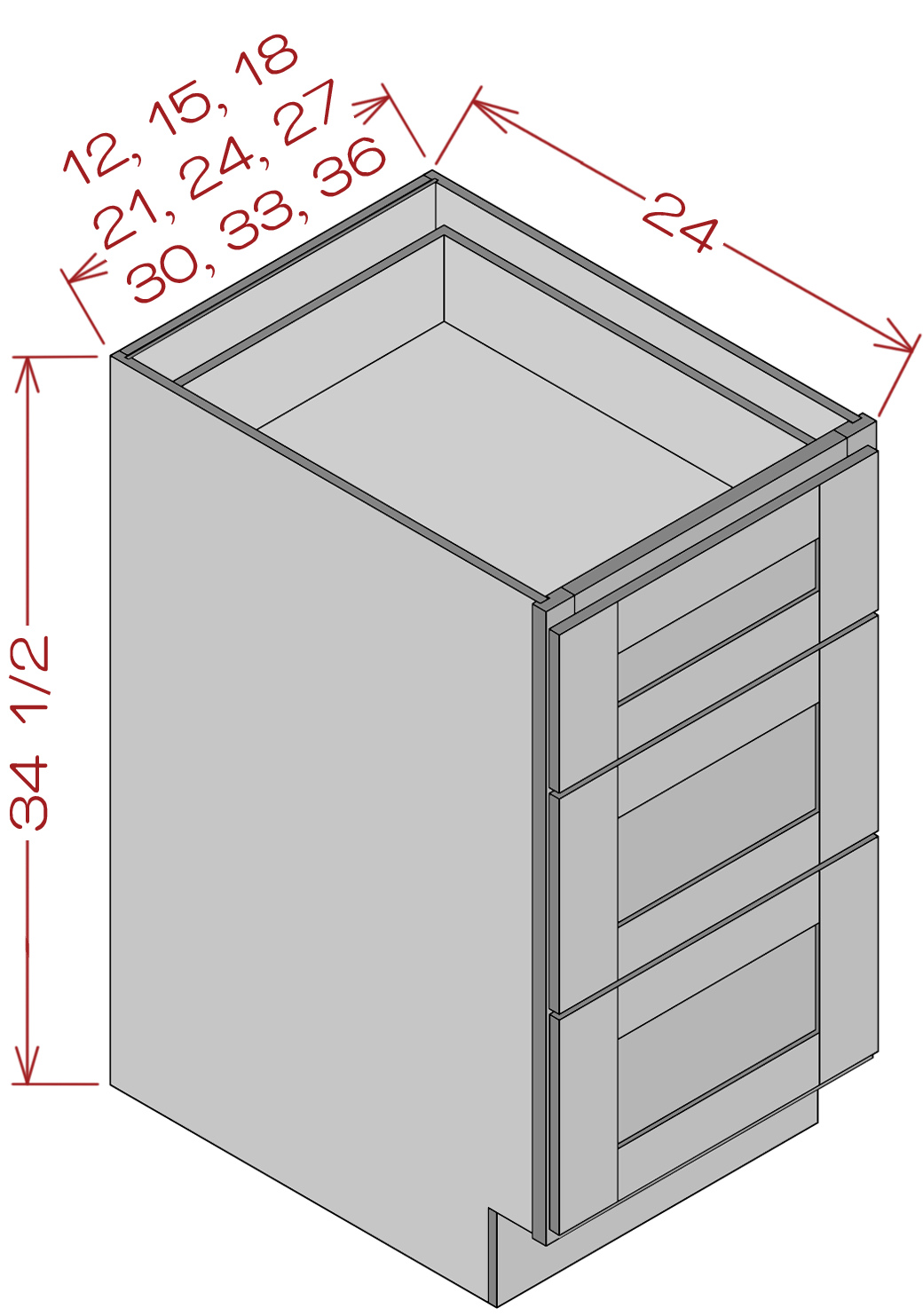 Three Drawers Bases - Shaker White
