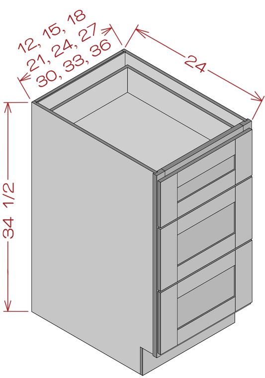Three Drawers Bases - Shaker White