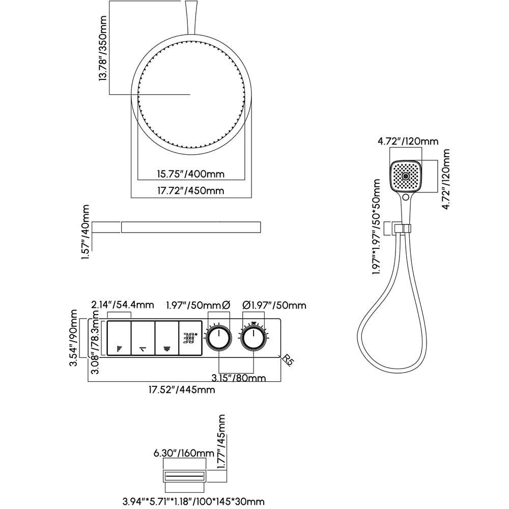 Luxury Gold Thermostatic Shower System with Overhead Rainfall & Handheld Spray