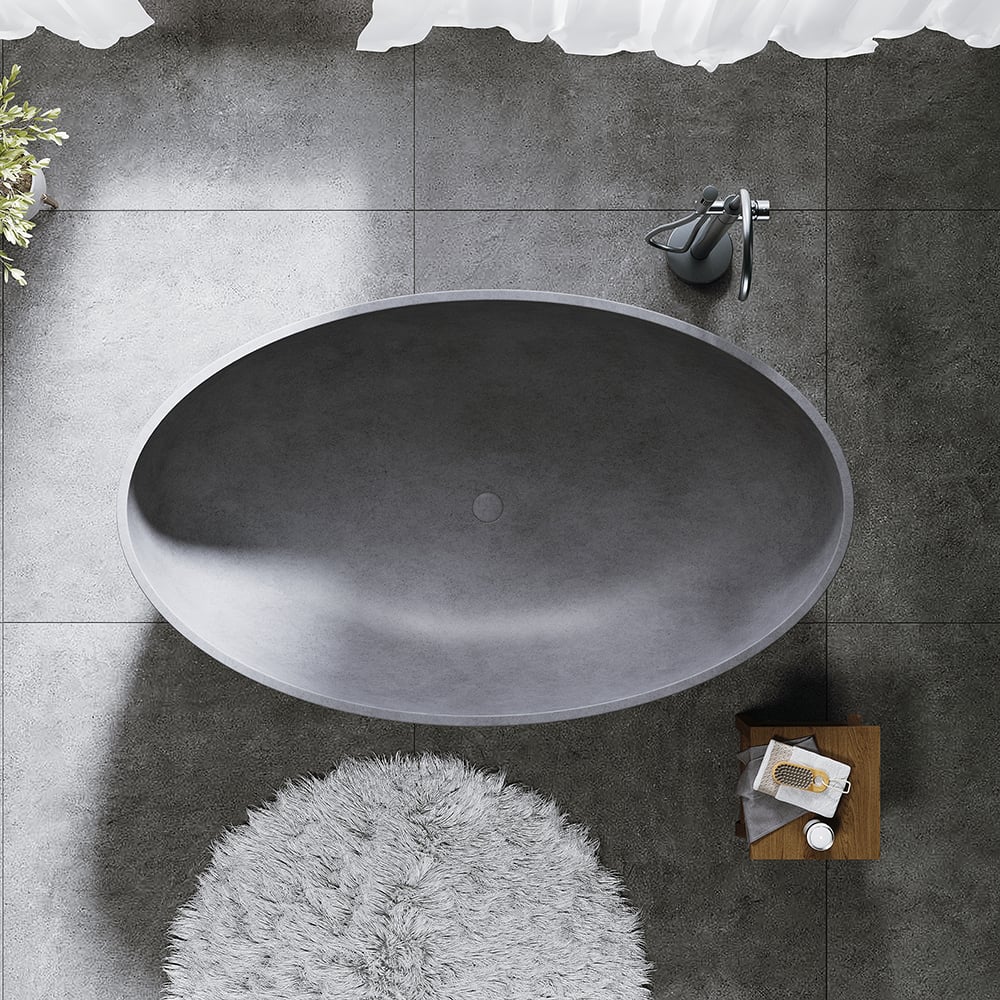 63" Industrial Oval Freestanding Cement Soaking Bathtub Gray