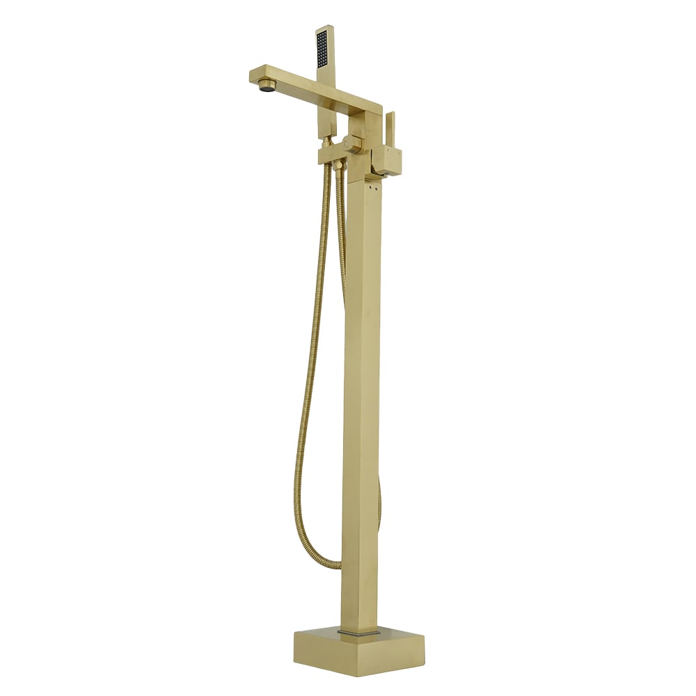 Freestanding Bathtub Faucet Gold Brushed Brass with Hand Shower