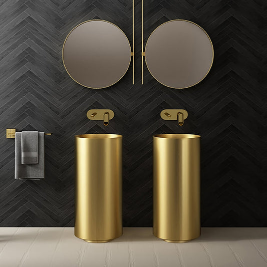 Gold Modern Luxury Round Stainless Steel Freestanding Bathroom Sink Pedestal Sink