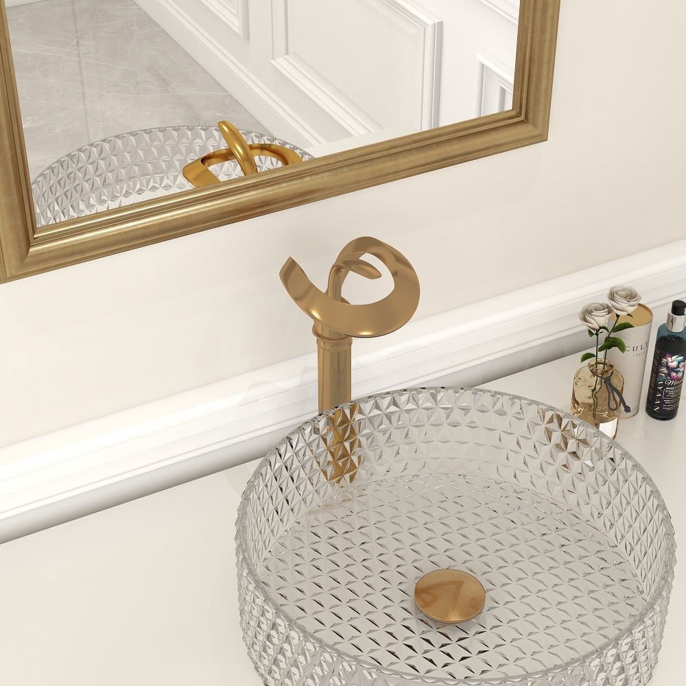 Modern Elegant Waterfall Bathroom Vessel Sink Faucet Single Handle Solid Brass in Gold