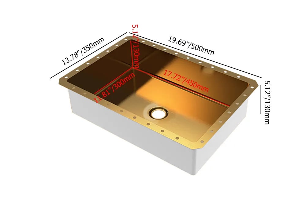 Gold Luxury Stainless Steel Rectangular Sink Undermount Bathroom Wash Sink