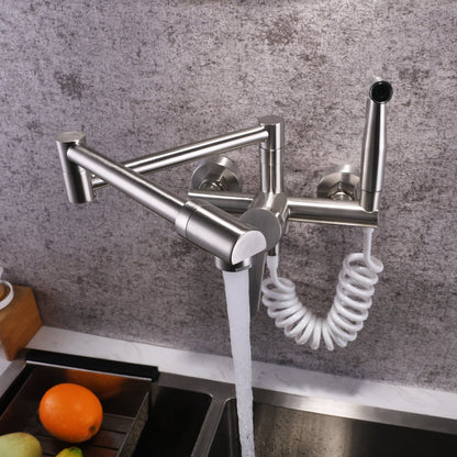 Modern Retractable Wall-mounted Pot Filler Brushed Nickel Kitchen Faucet with Spray