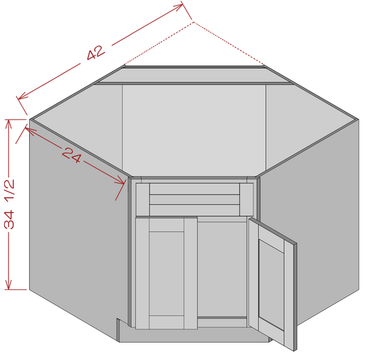 Diagonal Corner Sink Base - Shaker Gray