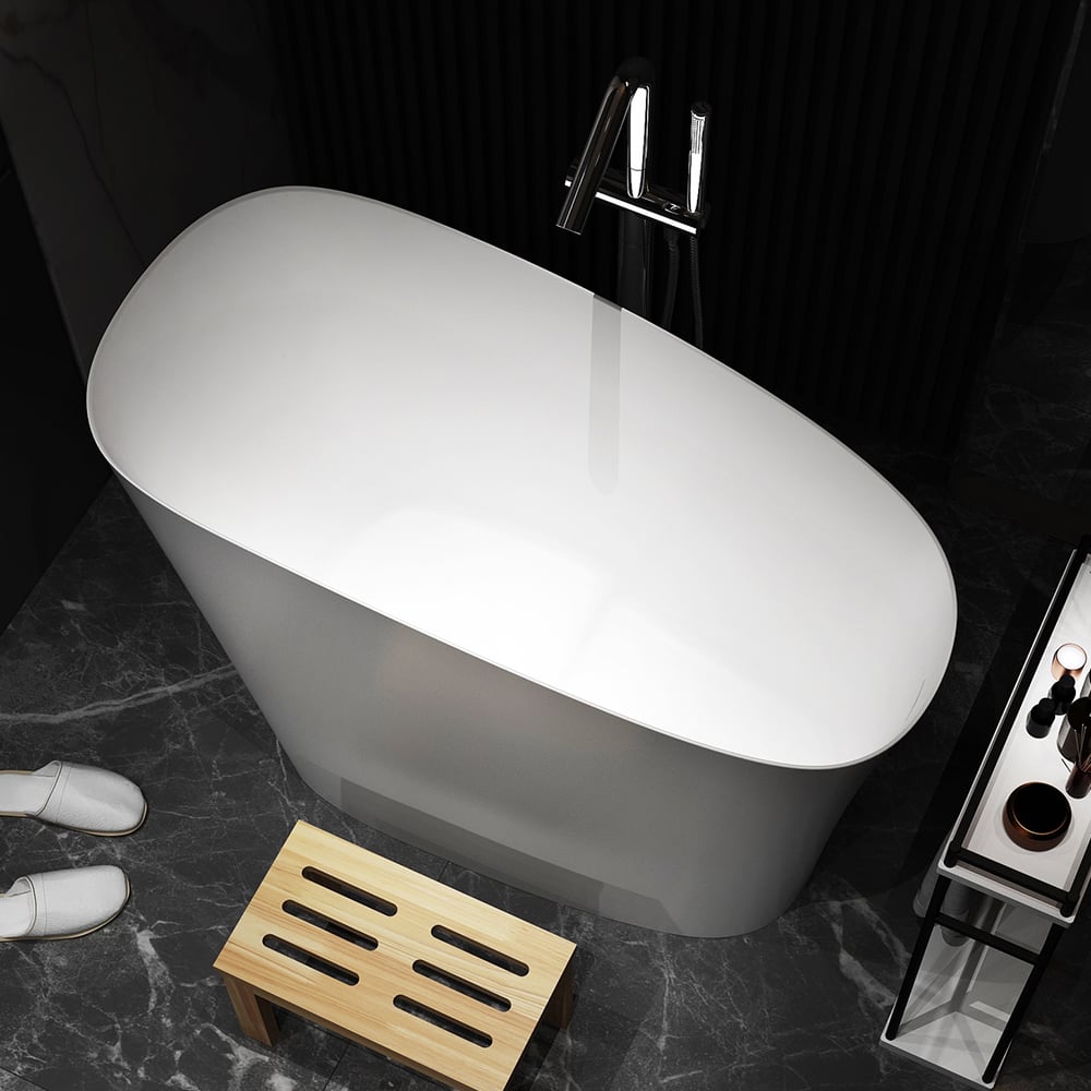 47" Japanese Modern Irregular Freestanding Stone Resin Soaking Bathtub White