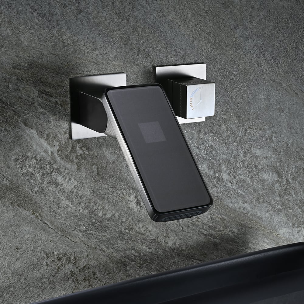 Led Digital Temperature Display Bathroom Rotating Faucet in Dark Gray