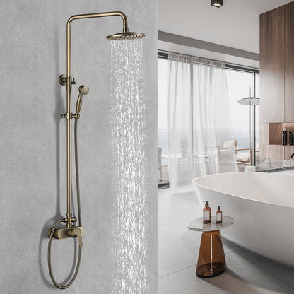 Antique Brass Exposed Wall Mount Shower System with 8" Rain Shower Head and Hand Shower
