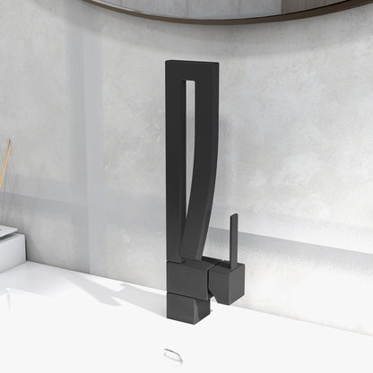 Modern Design Single Handle 1-Hole Black Bathroom Sink Faucet with Waterfall Spout Brass