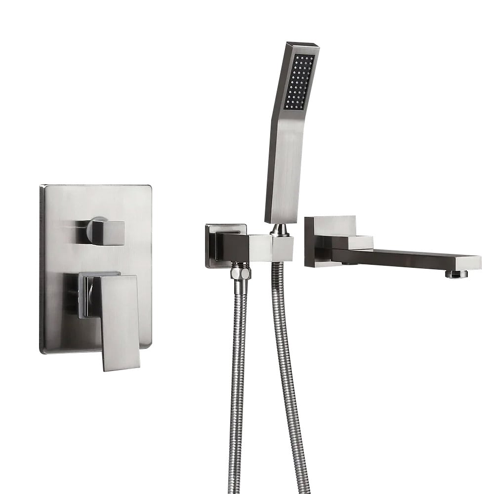 Ultramodern Brushed Nickel Wall Mounted Swirling Tub Filler Faucet with Hand Shower