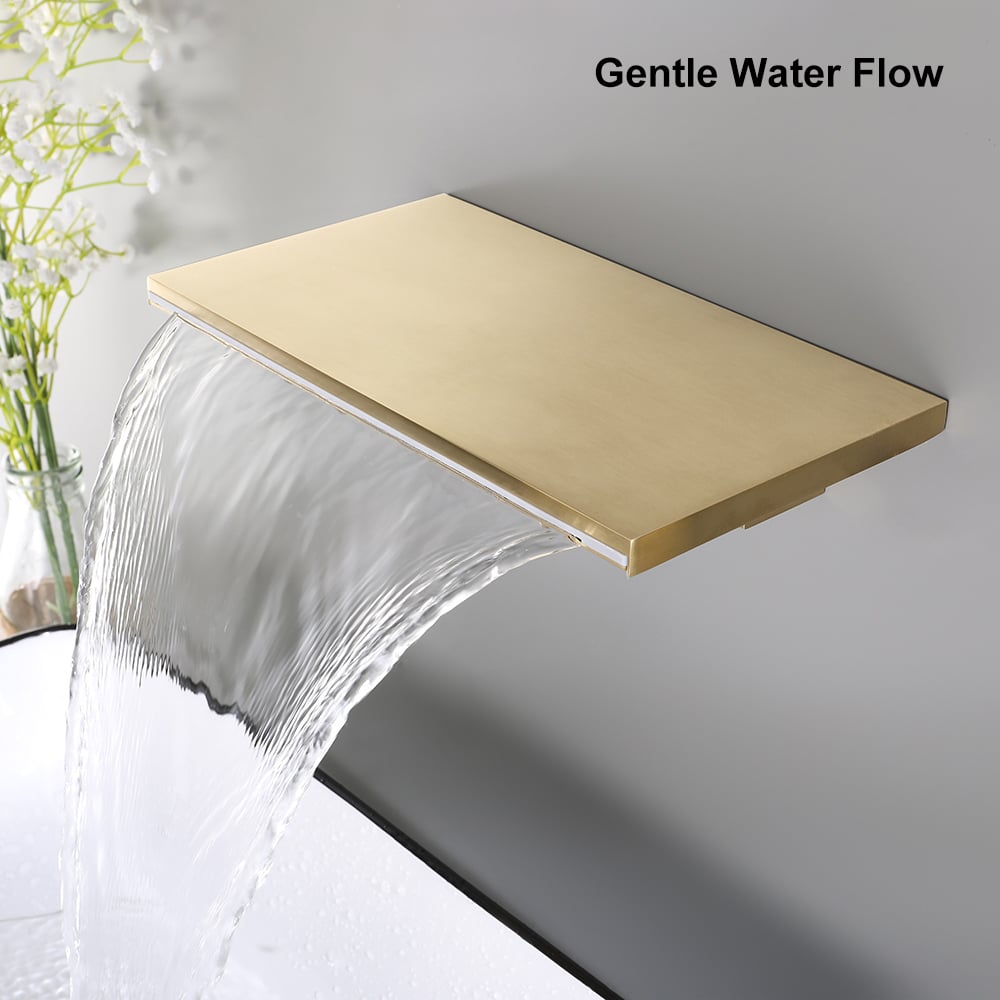 Waterfall Wall Mount Bathroom Sink Faucet Single Knob Solid Brass Brushed Gold