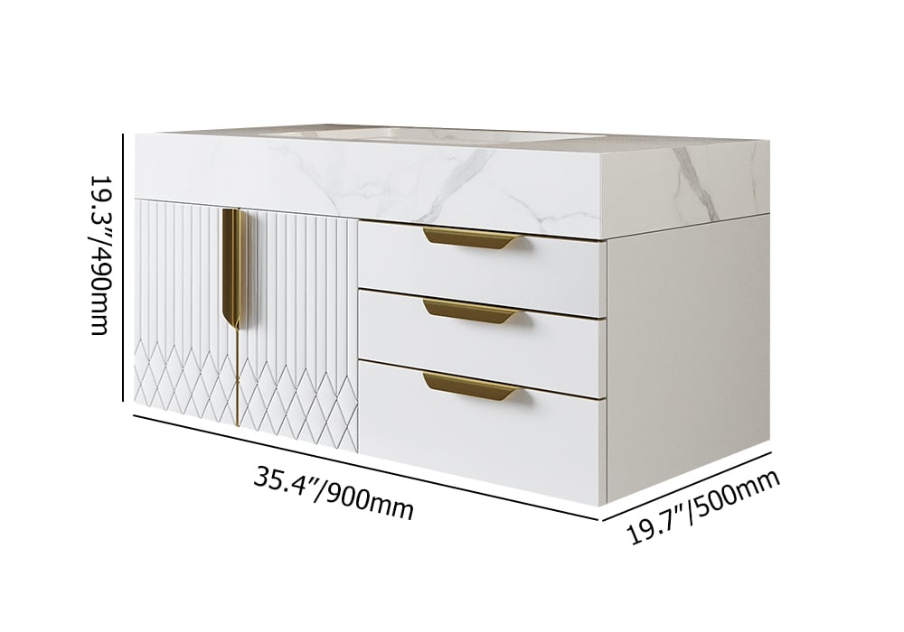 Aro 35" Floating Single Bathroom Vanity with Sink, Sintered Stone Top