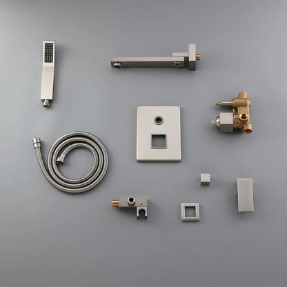 Ultramodern Brushed Nickel Wall Mounted Swirling Tub Filler Faucet with Hand Shower