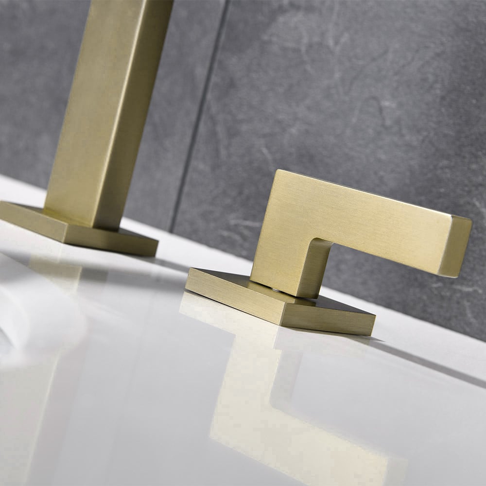 Widespread Brushed Gold Bathroom Sink Faucet Double Handle Solid Brass