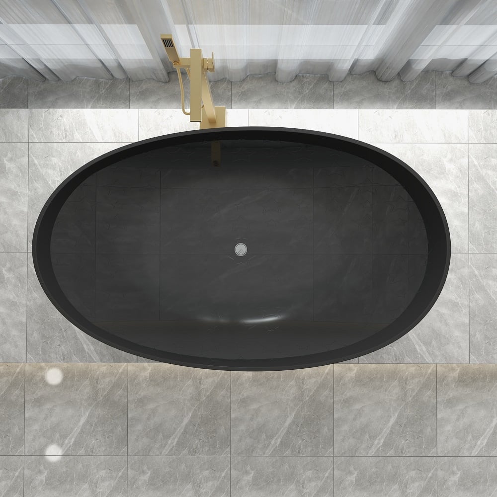 70" Modern Oval Freestanding Stone Resin Soaking Bathtub Black