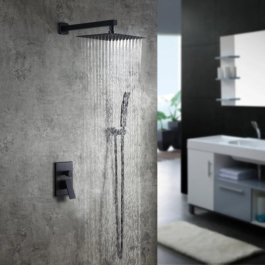 Modern 12" Wall Mounted Shower System with Handheld Shower Pressure Balance Valve
