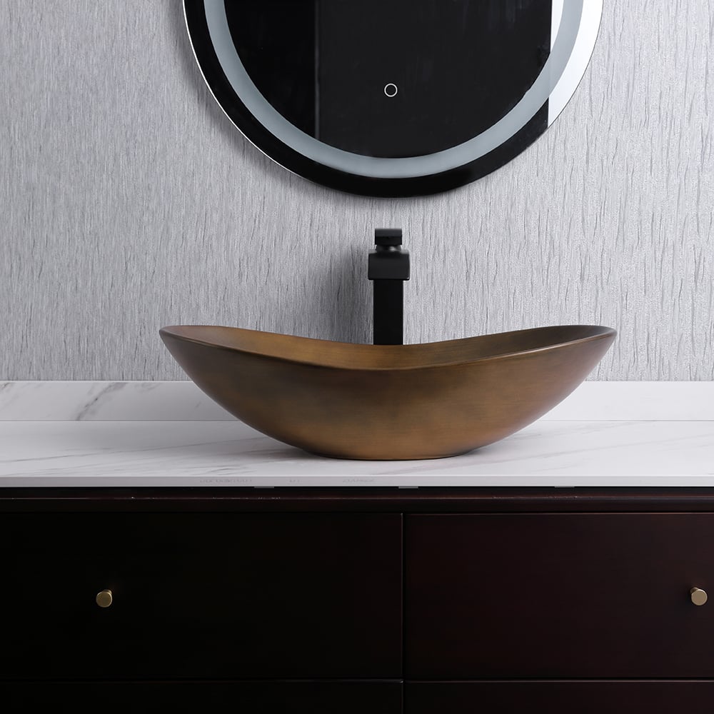 Gold Ceramic Vessel Bathroom Wash Sink Boat Shaped