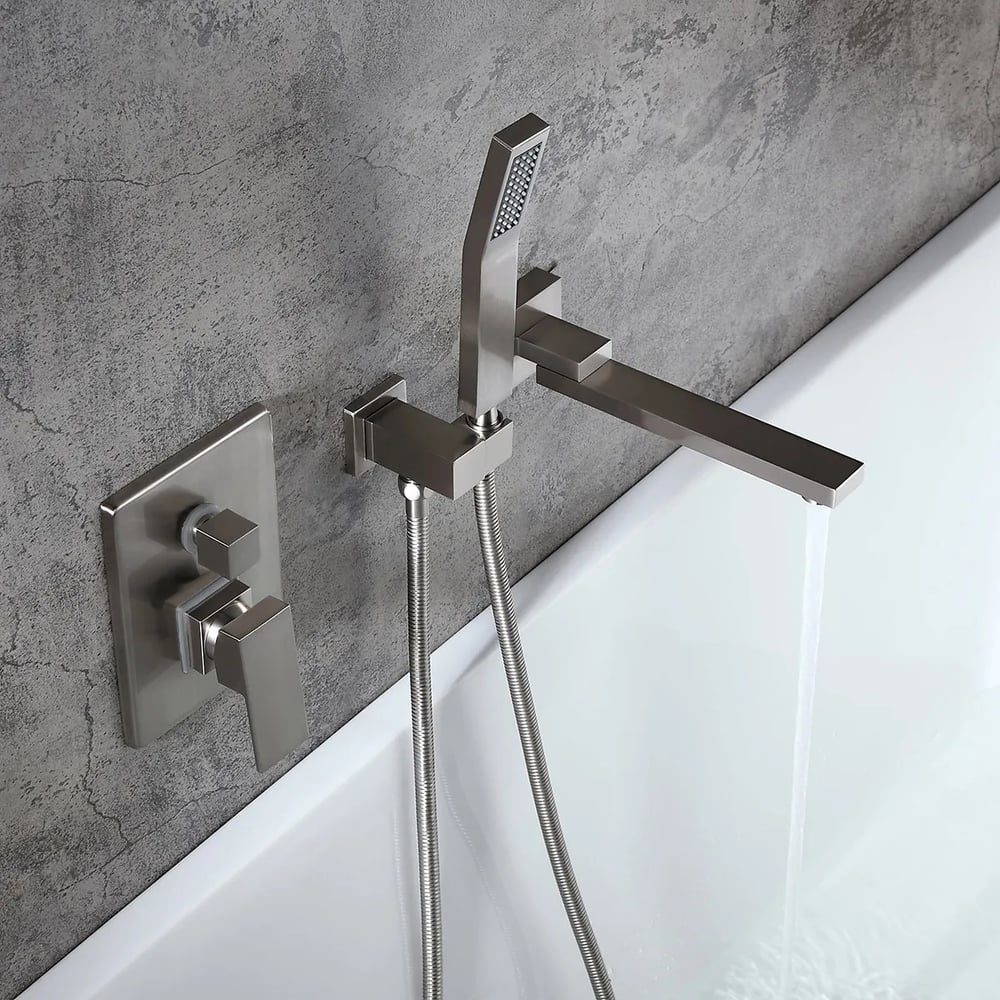 Ultramodern Brushed Nickel Wall Mounted Swirling Tub Filler Faucet with Hand Shower