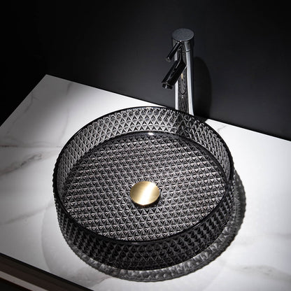 15" Vessel Transparent Diamond Shaped Crystal Glass Bathroom Wash Sink in Black