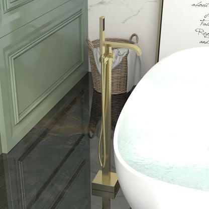 Dree Floor Mounted Tub Filler Single Handle Freestanding Bathtub Faucet Handheld Shower
