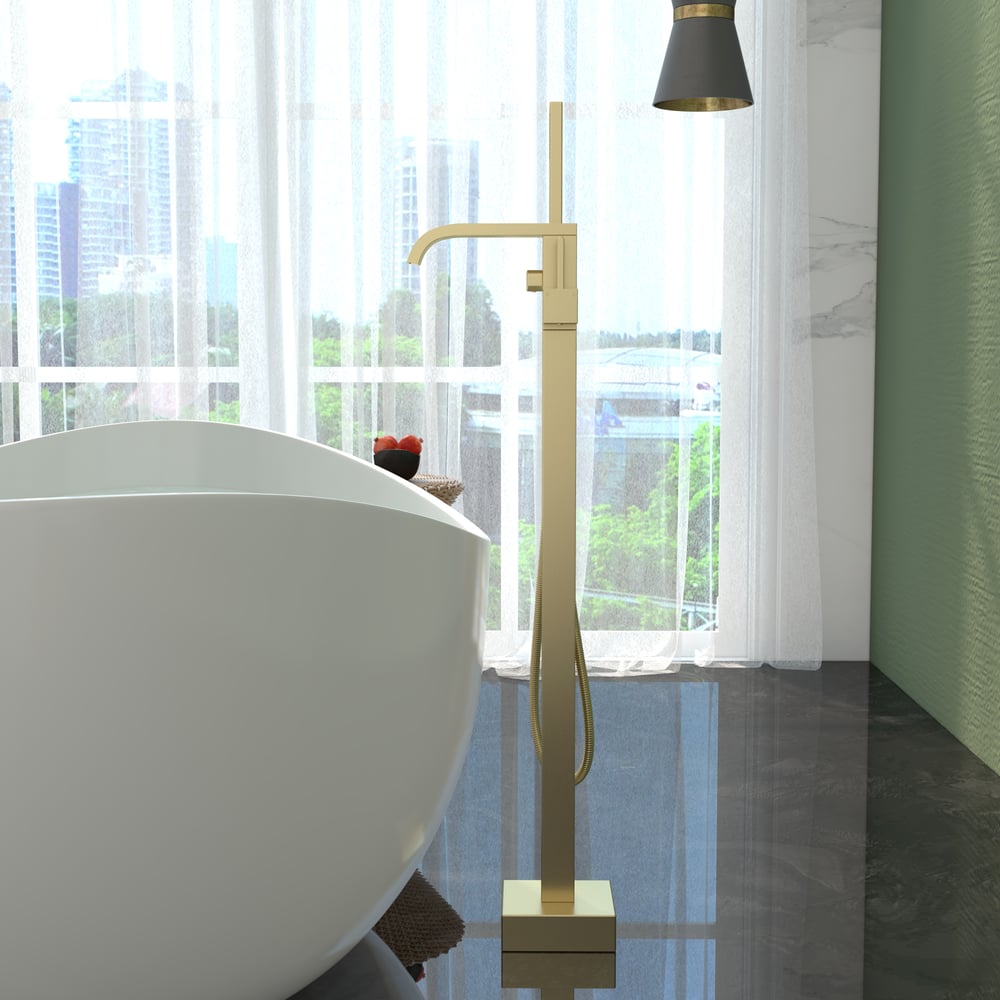 Dree Floor Mounted Tub Filler Single Handle Freestanding Bathtub Faucet Handheld Shower