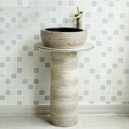 Kaolin Clay Pedestal Sink Wash Sink without Drain & Faucet Outdoor and Indoor