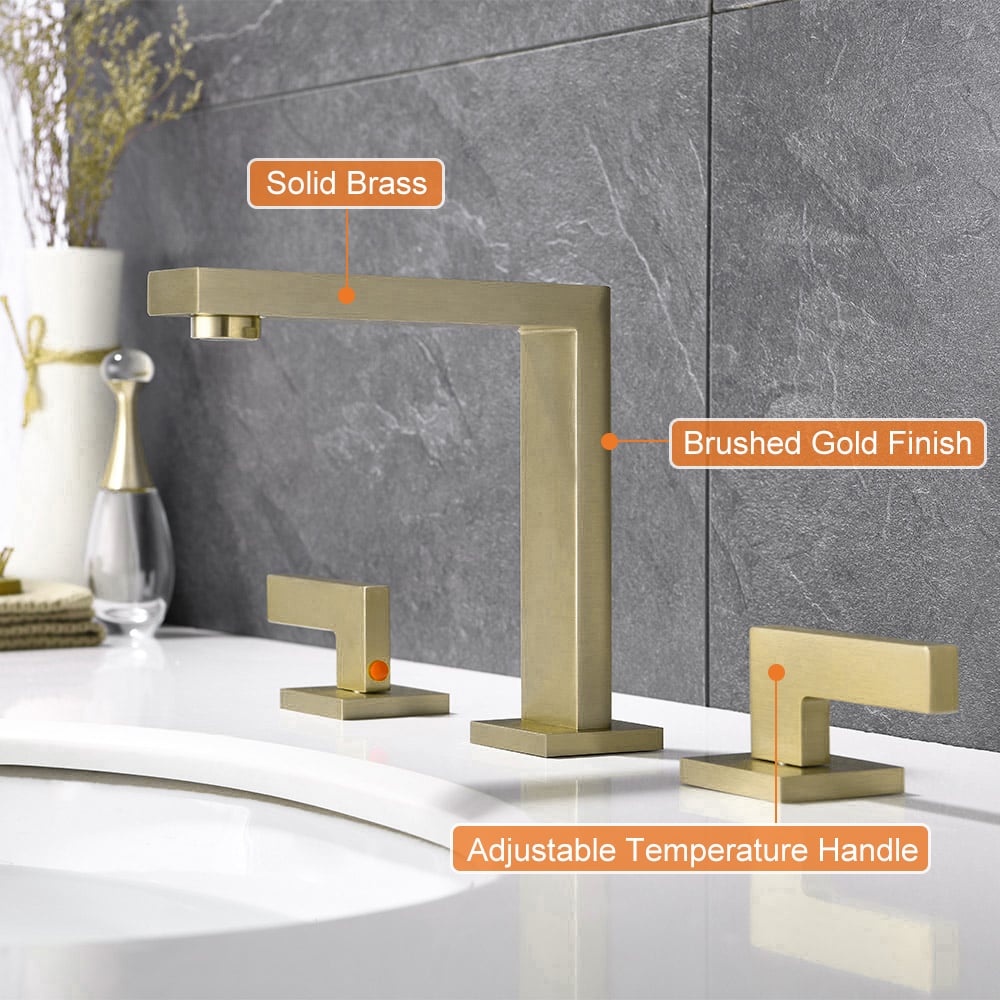 Widespread Brushed Gold Bathroom Sink Faucet Double Handle Solid Brass