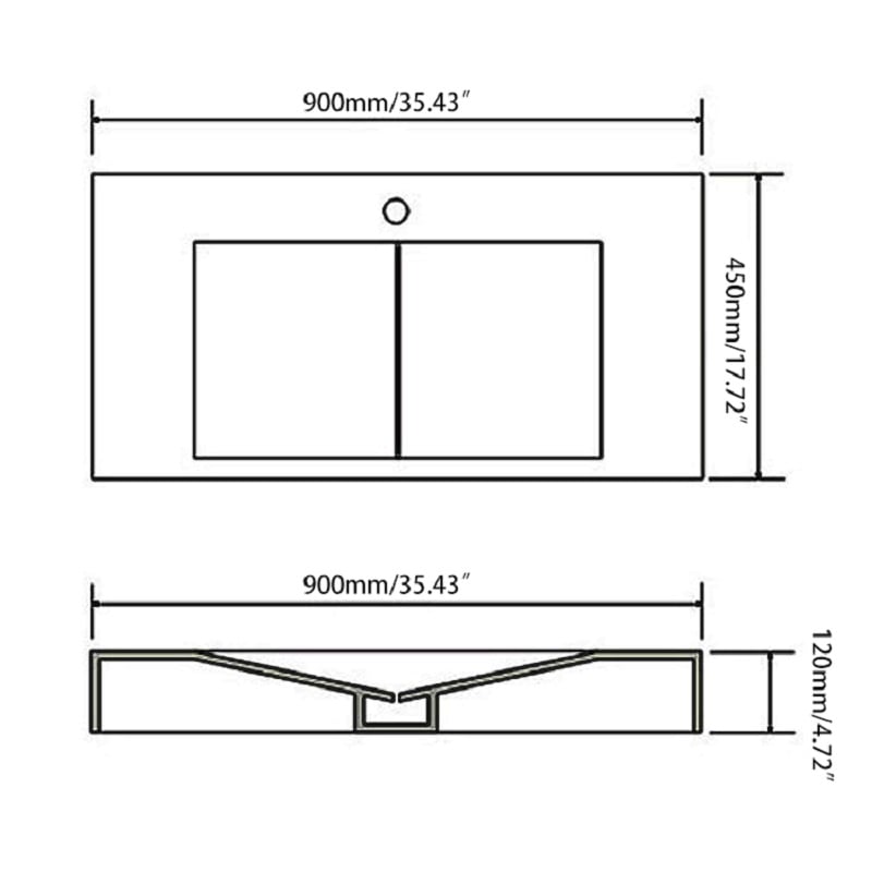 Glossy White Wall-Mount Floating Sink Solid Surface Stone Resin Bathroom V-Shaped Sink