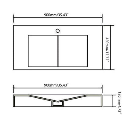 Glossy White Wall-Mount Floating Sink Solid Surface Stone Resin Bathroom V-Shaped Sink