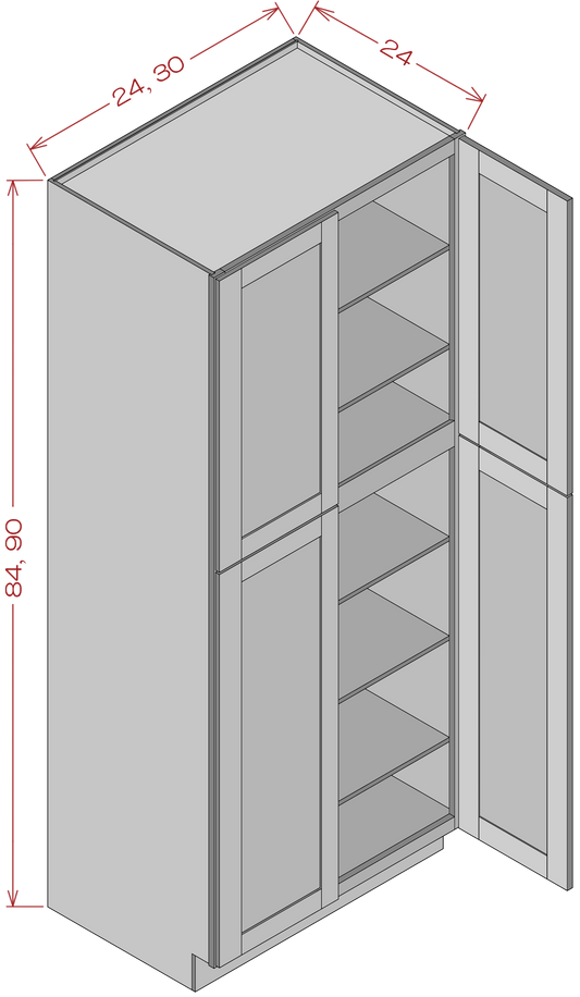 Four Doors Pantry Cabinets - Shaker White